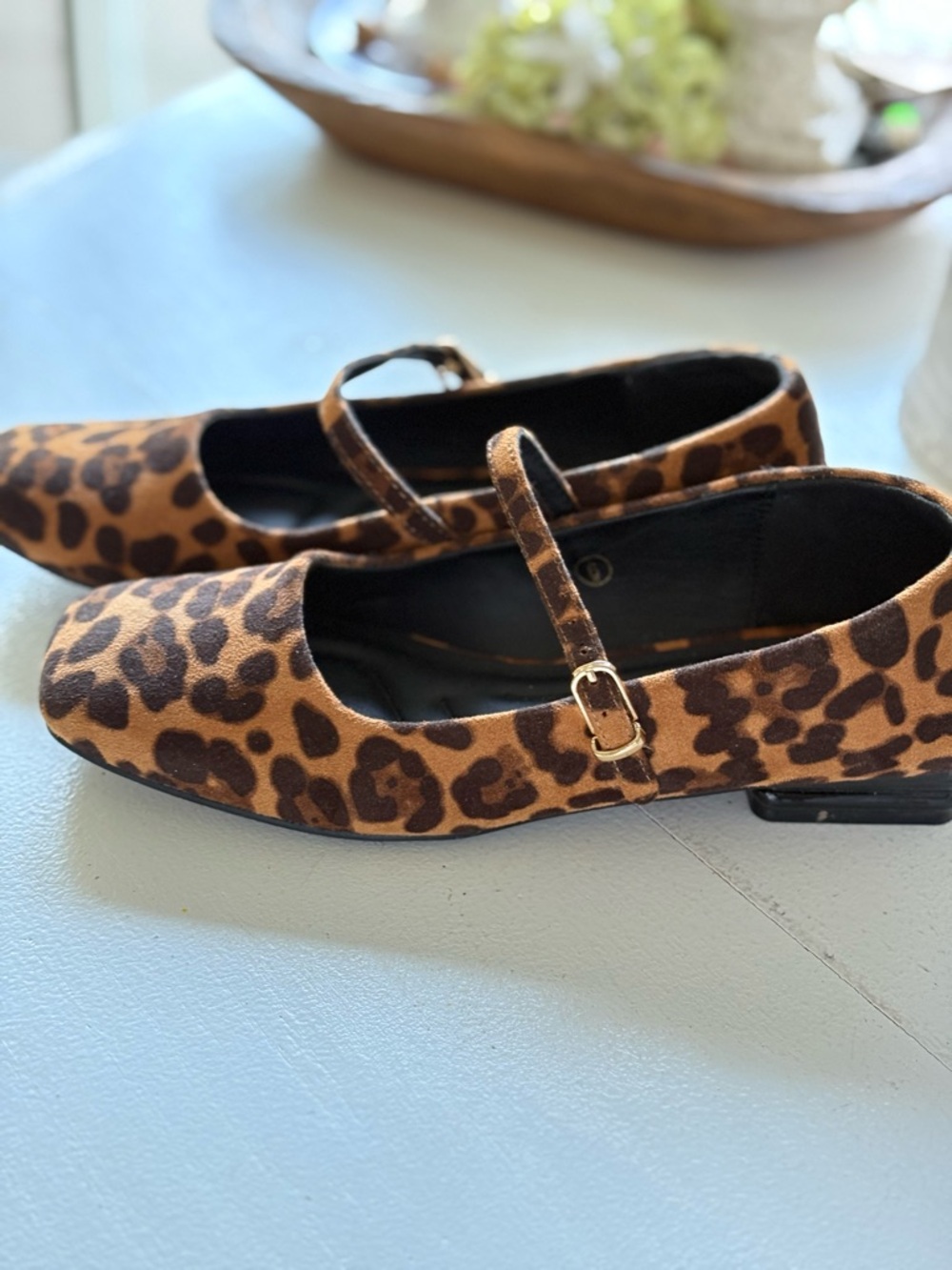Womens Leopard Print Mary Jane Flats - Tan/Brown